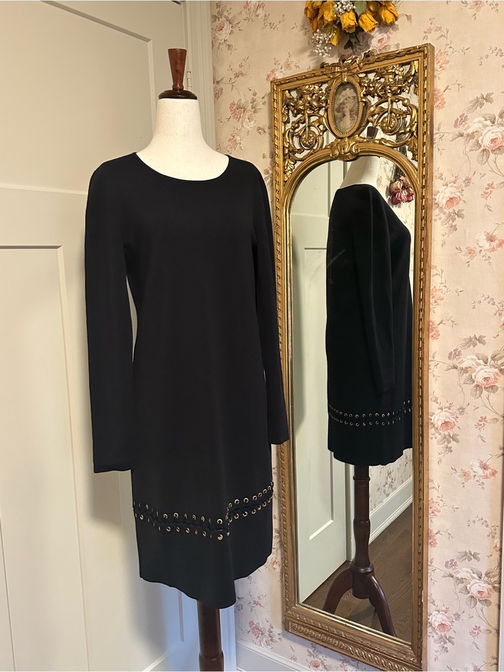 Tory Burch Harley Merino Wool Lace-Up Grommet Dress Navy Blue Small long sleeve - Picture 10 of 14